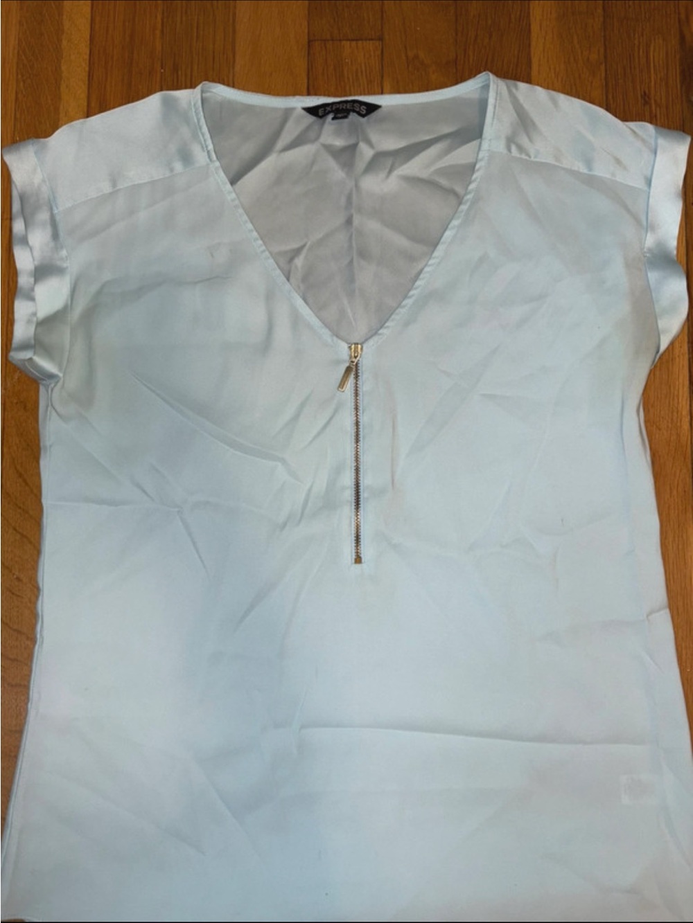 Express Pale Blue V-Neck Zip Blouse